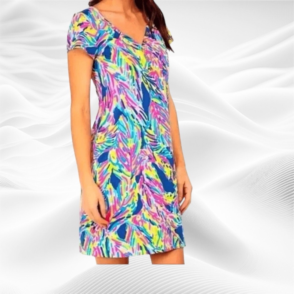 Lilly Pulitzer Palmira Dress Indigo Palm Reader Blue Pink Small